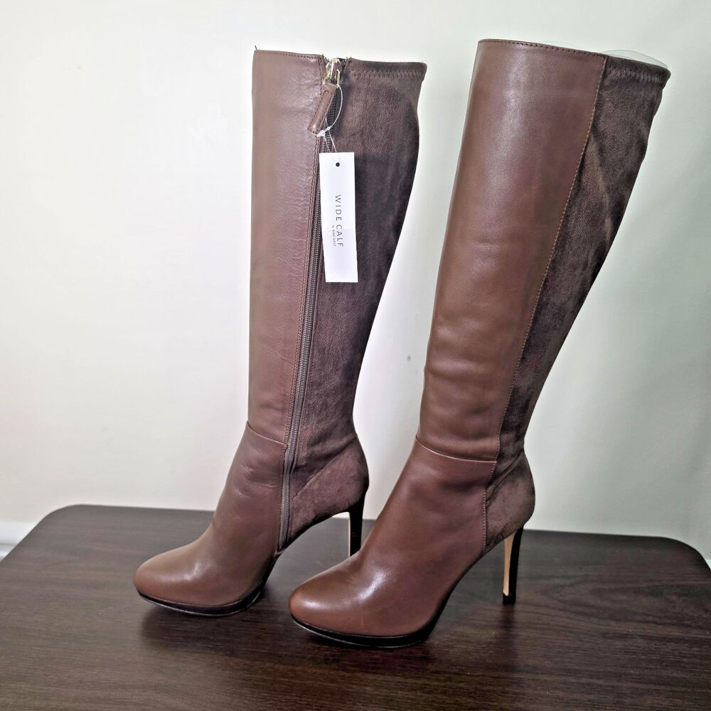 Nine West Quizme Wide Calf Platform Boots in brown, women's size 8.5 M.